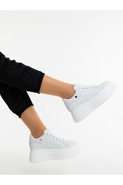 Kalapod Women's white sports shoes made of genuine leather Revena