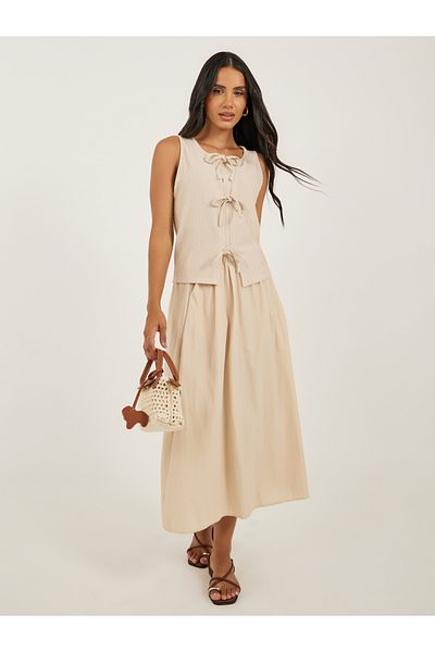 Styli Pleated A-Line Midi Skirt with Elasticated Waistband