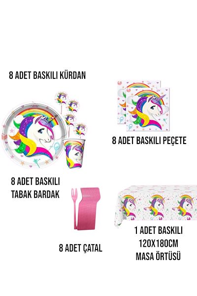 Evabrite Unicorn Birthday Party Set for 8 People - Unicorn Concept Birthday Ornaments