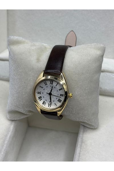 Brality Classic Roman Numeral Women's Wristwatch – Gold Color Case & Brown Genuine Leather Band 0152