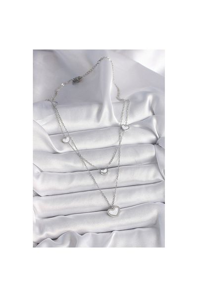 Skygo 316L Steel Silver Color Chain 2-Piece Chain Heart Model Women's Necklace - Tj-Bko9573