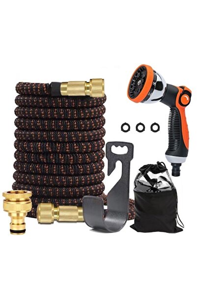 Manolex Furtun de gradina extensibil 5m-15m Latex cu 3 straturi, conectori din alama, duza 10 moduri