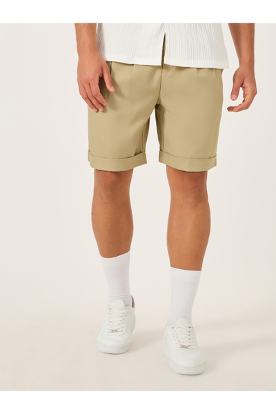 Take Two By Styli Solid Pleated Roll Up Hem Shorts