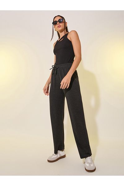Styli Solid Wide Leg Pants with Drawstring