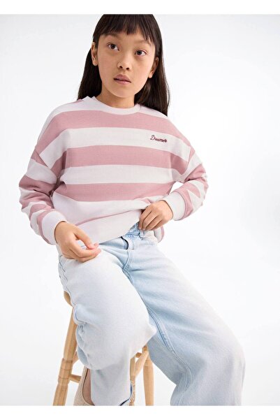MANGO Kids İşleme detaylı çizgili sweatshirt