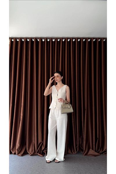HAZELANNA Stone Linen Vest-Pants Set