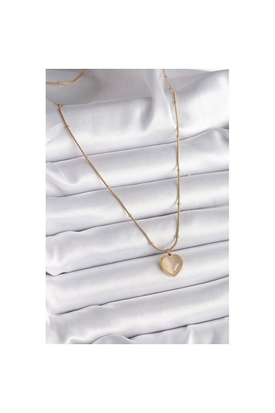 Skygo 316L Steel Gold Color Cat's Eye Pearlescent Heart Model Women's Necklace - Tj-Bko9549