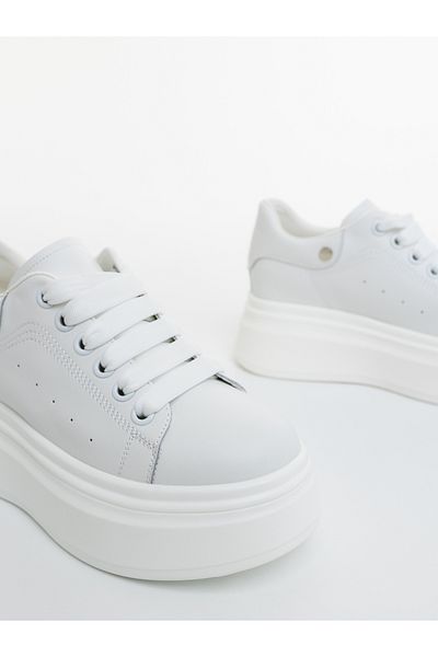 Kalapod Women's white sports shoes made of genuine leather Revena