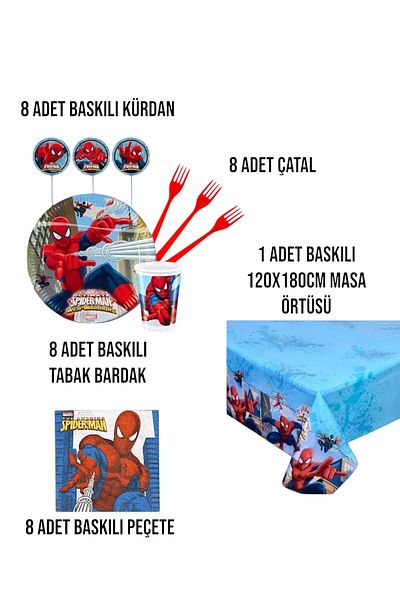 Evabrite Spiderman 8-Person Birthday Party Set - Spiderman Concept Party Decorations