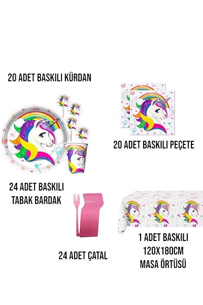 Evabrite Unicorn 24-Person Birthday Party Set - Unicorn Concept Birthday Ornaments