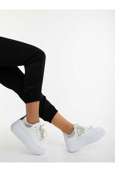 Kalapod Pantofi sport dama albi cu argintiu din piele ecologica Vozea