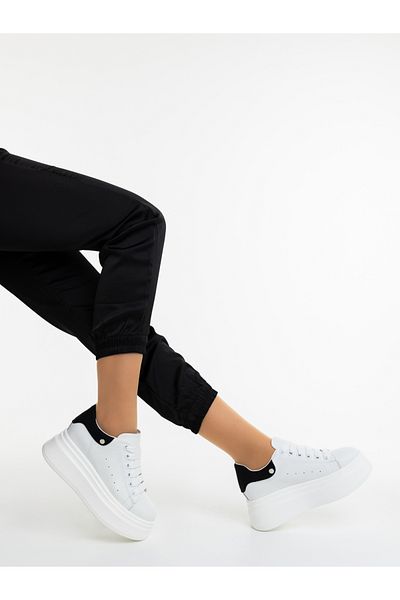 Kalapod Women's white and black sports shoes made of genuine leather Revena