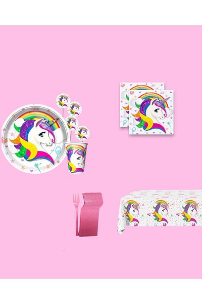 Evabrite Unicorn Birthday Party Set for 16 People - Unicorn Concept Birthday Ornaments