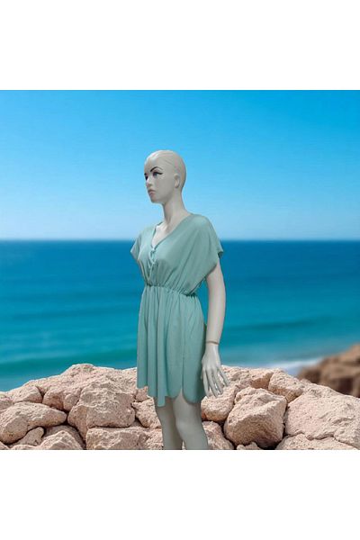 LEX Women's Pareo Dress Turquoise Color Burumuch Fabric Can Be Used Everyday and on the Beach Standard Size