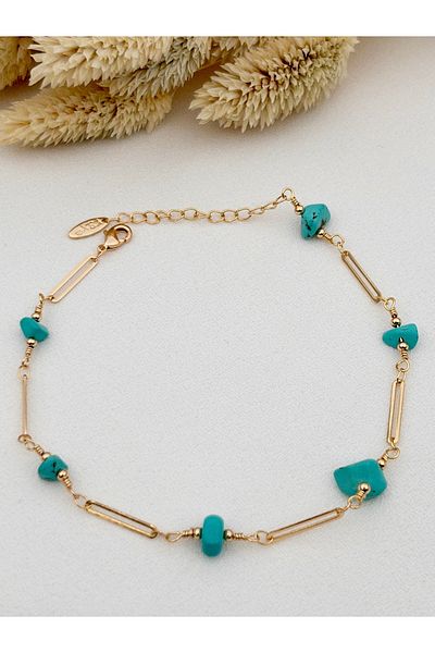 Siya Silver Turquoise Broken Stone Paperclip Chain Steel Anklet - Natural Stone Anklet