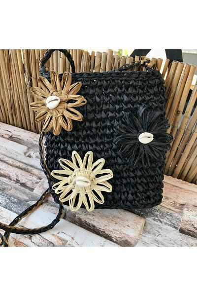 By G Tasarım Black Raffia Rope Floral Bag