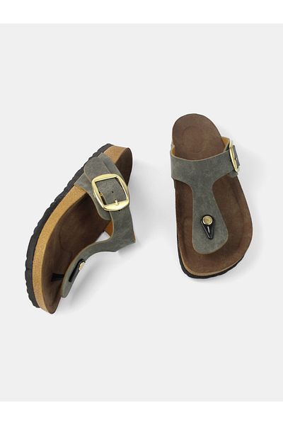 MAGGIO Khaki Flip Flops Comfortable Sole Women's Slippers