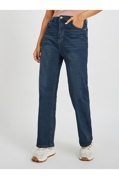 Styli High Rise Whiskered Straight Fit Jeans