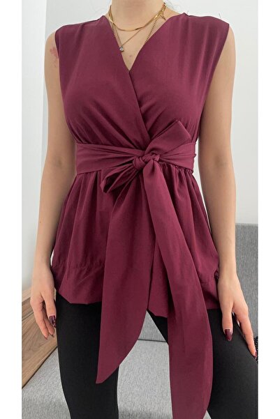 Nisa Luxury Boutique Γυναικεία μπλούζα ποπλίνα με διπλό στήθος με λαιμόκοψη V