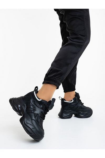 Kalapod Pantofi sport dama negri din piele ecologica si material textil Vermilia