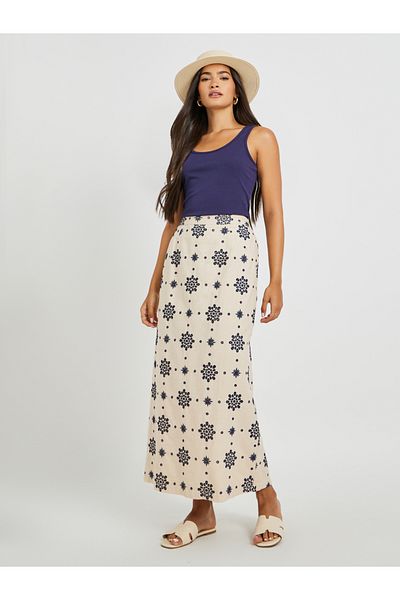 Styli Schiffli Elastic Waistband A-Line Skirt