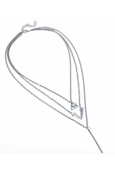 huitich قلادة فضية متعددة الطبقات على شكل مثلث وأحجار الراين