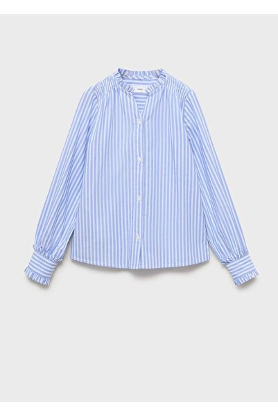 MANGO Kids Büzgü detaylı çizgili gömlek
