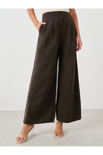 Styli Solid High Rise Pleated Wide Leg Pants