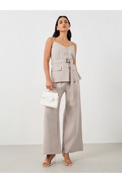Styli High Rise Pleated Wide Leg Pants