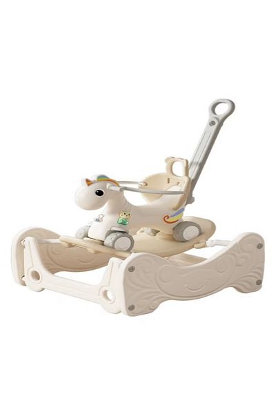 FULLJOY Rocking Horse with Backrest for Kids with Detachable Balance Board, Music and Trampoline 4*1, 80*71*100 cm