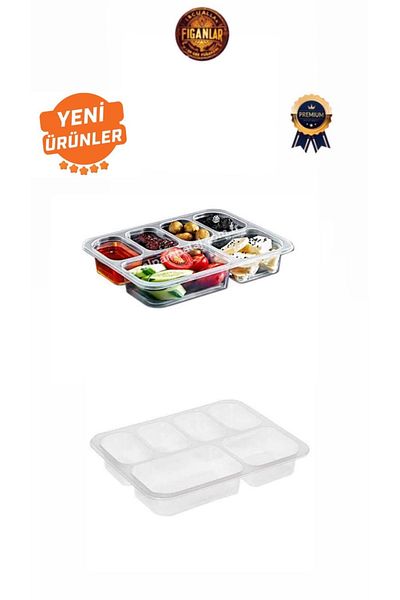 figanlar ambalaj 50 Pieces Plastic Plate Disposable Breakfast Plate 6 Compartment Plastic Transparent Breakfast Plate