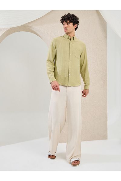 Styli Plain Linen Blend Wide Leg Trousers