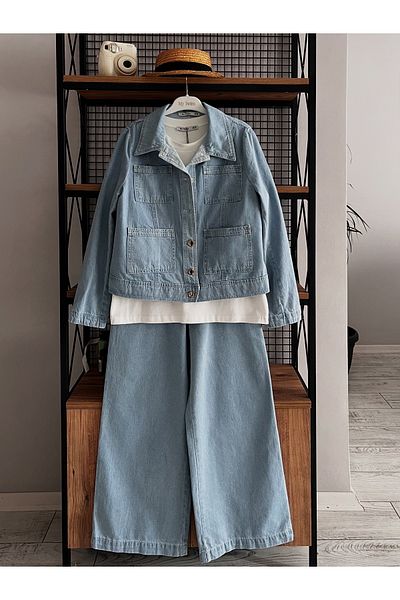 My twins Ewas Design Ankle Length Jeans Blouse Jeans Jacket Women's Triple Suit