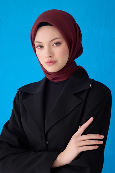 Belli Eșarfă din mătase twill 4129D Culoare uni Roșu Claret-04