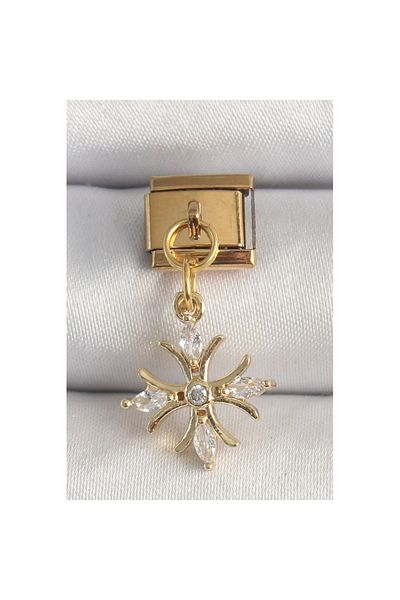 Skygo 316L Steel Gold Color Hanging Zircon Stone Snowflake Model Nomination Charm - Tj-Bc1341