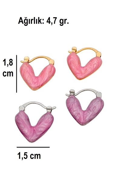 Siya Silver Pink Enamel Minimal Steel Heart Earrings