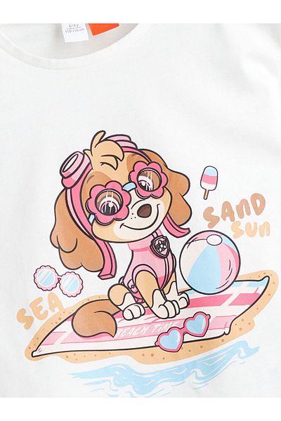 LC Waikiki Lcw Kids Ecru Crew Neck Paw Patrol Printed Girl's T-Shirt S5H546Z1Nvy25