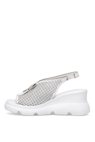 Ayakkabı Fuarı Elit Zeyn 8067 Women's Genuine Leather Wedge Heel Sandals White