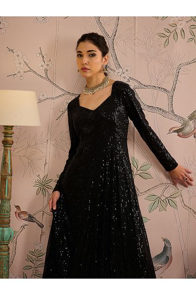 Shae by SASSAFRAS Sequins Sweetheart Neck Anarkali Kurta