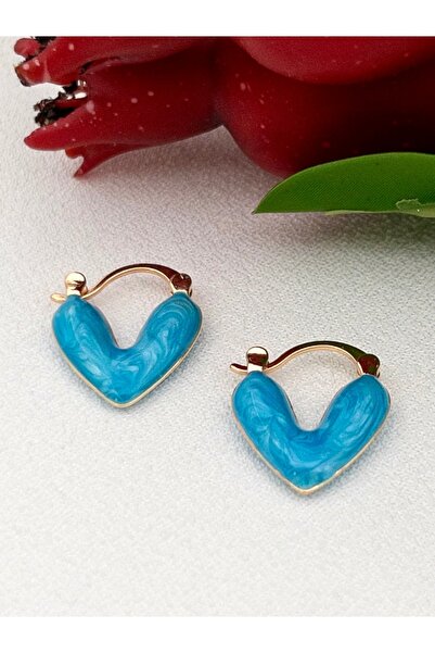 Siya Silver Mavi Mineli Minimal Çelik Kalp Küpe