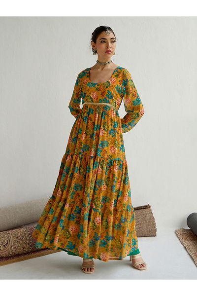 Shae by SASSAFRAS Floral Print Round Neck Tiered Kurta