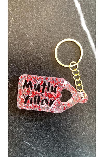 MISS GOLDEN Transparent Epoxy Red Glitter Decorated New Year Themed Keychain with Gold Accessories Handmade Gift