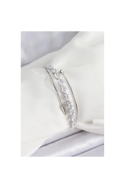 Skygo Brass Silver Color Barley Zircon Stone Women's Bracelet - Tj-Bb7064