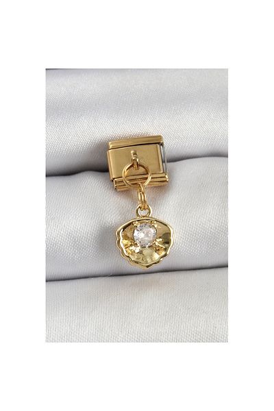 Skygo 316L Steel Dangle Zircon Stone Oyster Model Gold Color Nomination Charm - Tj-Bc1426