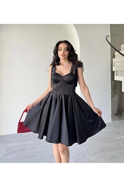 ETİQET 25Y1004 ABİYE AÇIK MİNİ SATEN KORSE GÖĞÜS SİYAH