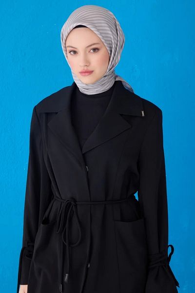 Belli Eșarfă din mătase twill 4115D model dungi gri