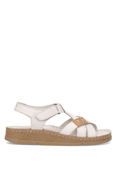 Mammamia D25Ys-2440 Women's Genuine Leather Flat Sandals Bone