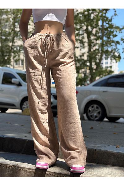 VibeGaia Pantaloni largi unisex cu șnur Palazzo Summer Harem cu buzunare