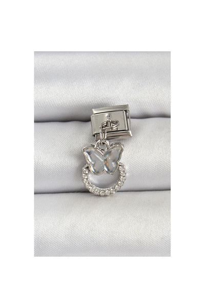 Skygo 316L Steel Silver Color Stone Butterfly Model Nomination Charm - Tj-Bc1504