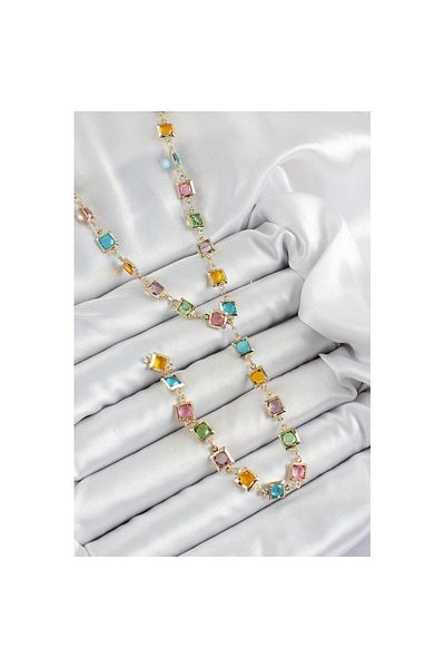 Skygo Brass Assortment Square Model Gold Color Zircon Stone Y Necklace - Tj-Bko10253